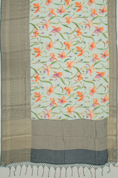 Chanderi Silk Floral Printed And Embroidery Pastel Blue Saree