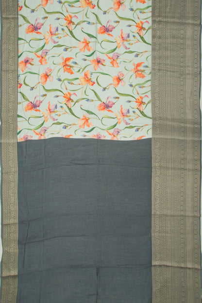 Chanderi Silk Floral Printed And Embroidery Pastel Blue Saree