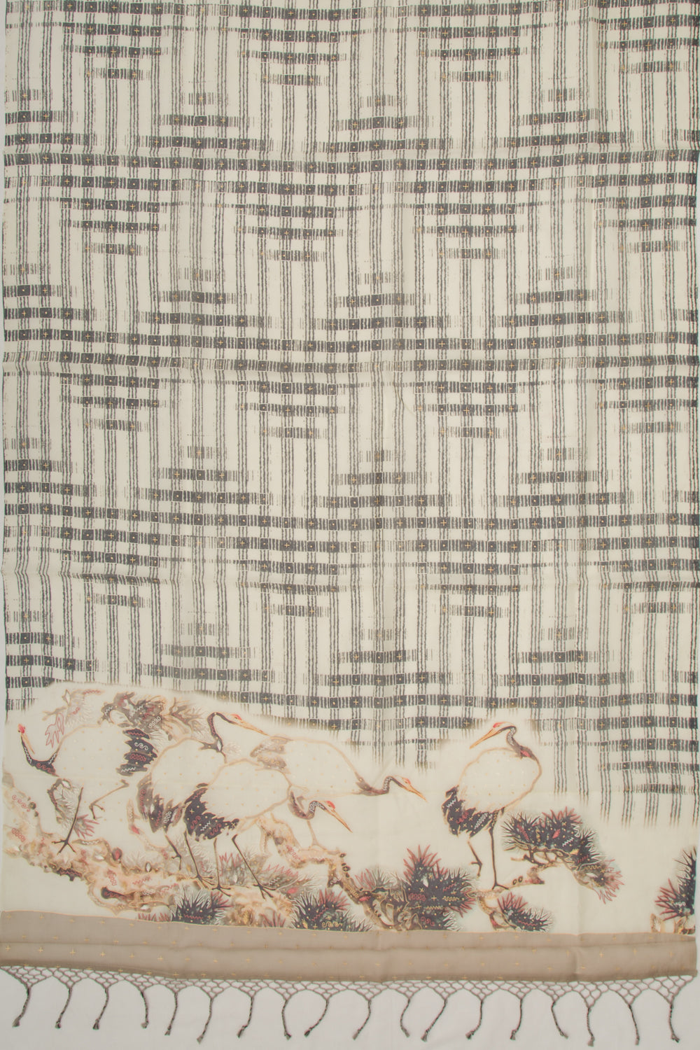 Organza Embroidery And Printed Off White Saree