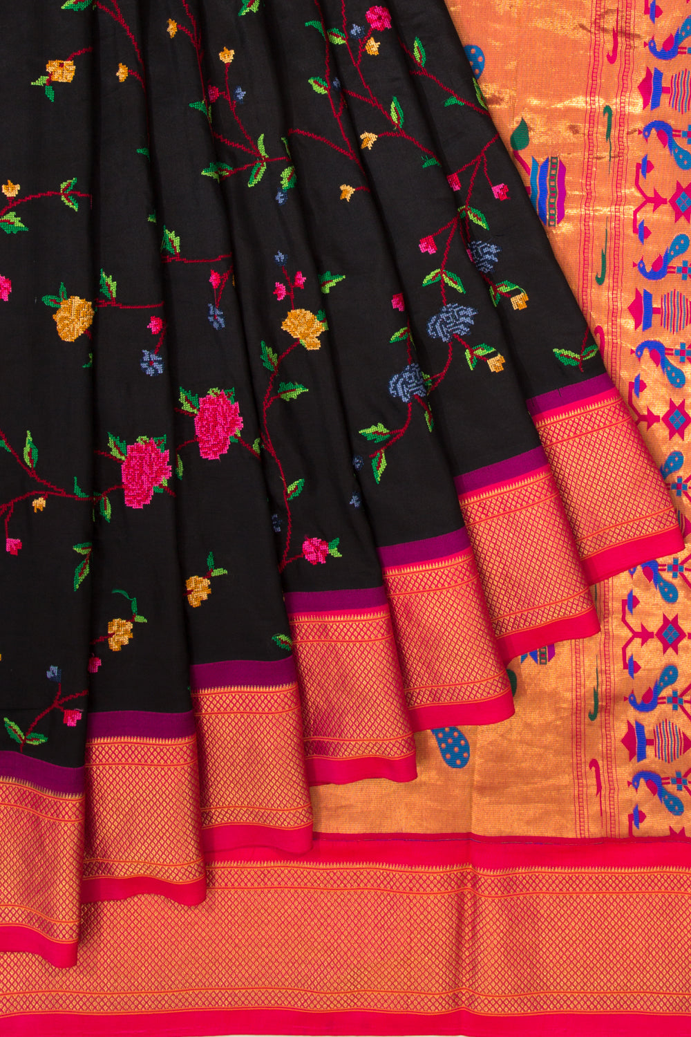 Paithani Silk Embroidery Jaal Black Saree