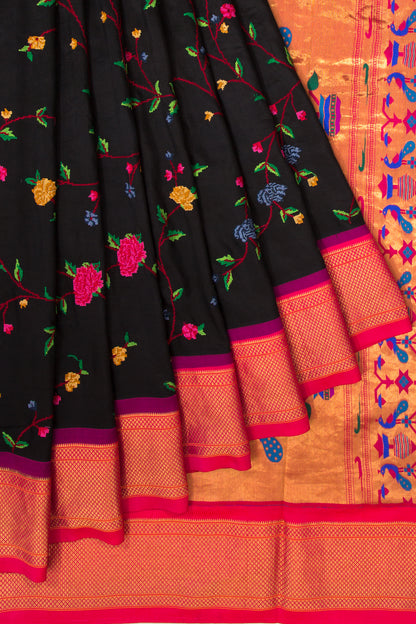Paithani Silk Embroidery Jaal Black Saree