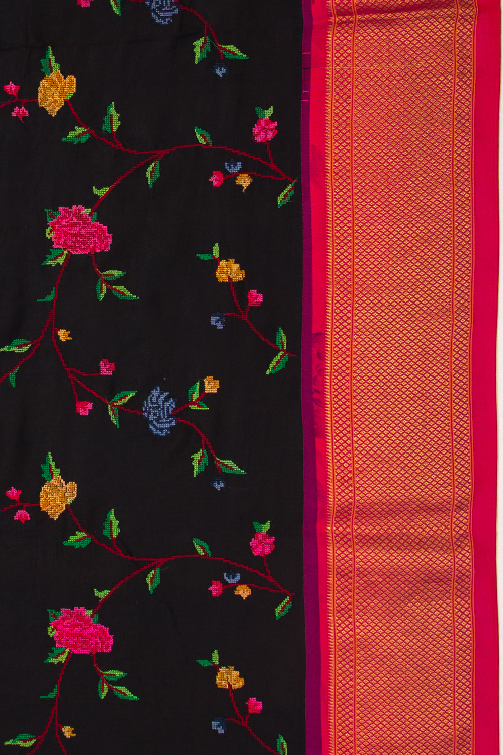 Paithani Silk Embroidery Jaal Black Saree
