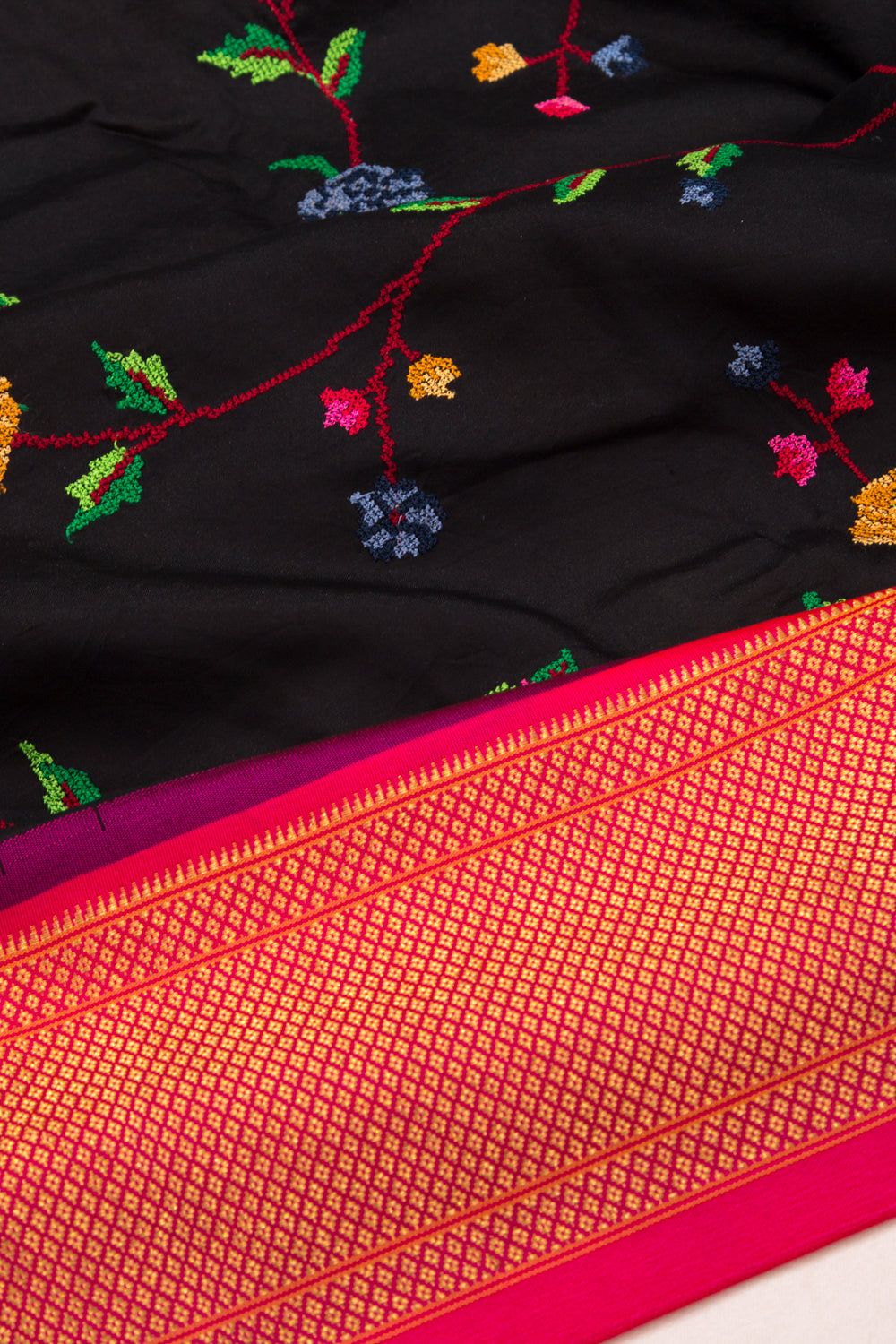 Paithani Silk Embroidery Jaal Black Saree