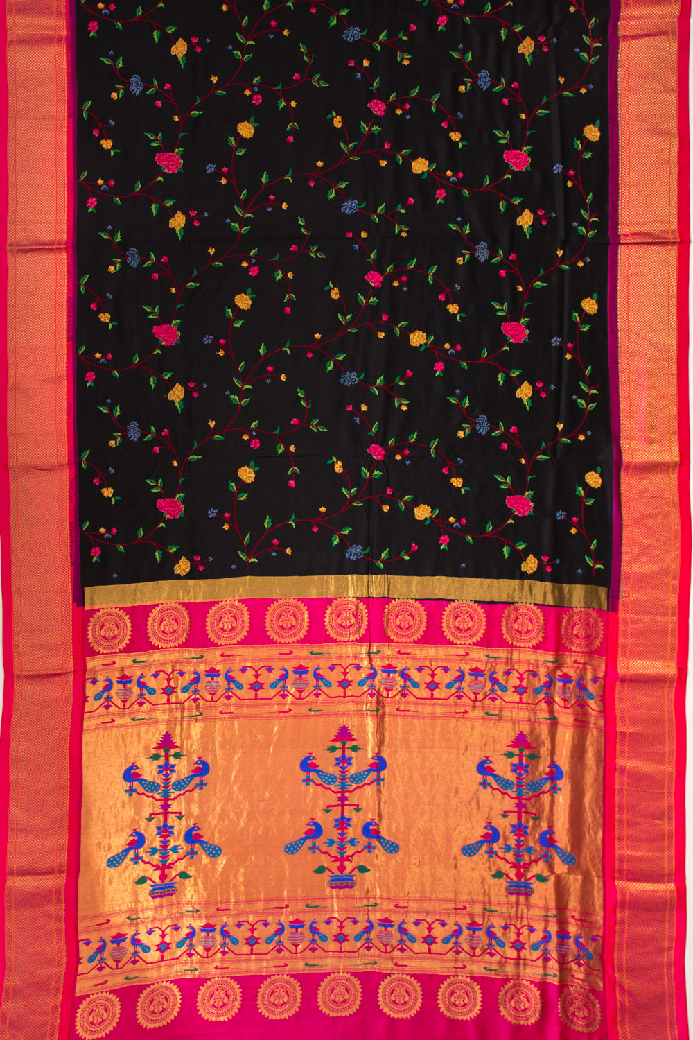 Paithani Silk Embroidery Jaal Black Saree