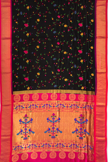 Paithani Silk Embroidery Jaal Black Saree