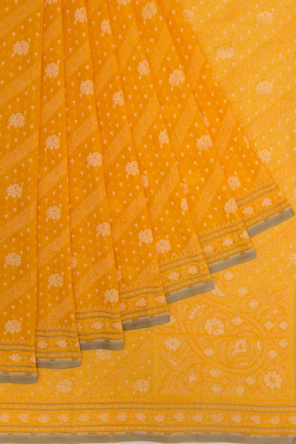 Banarasi Cotton Jaal Yellow Saree