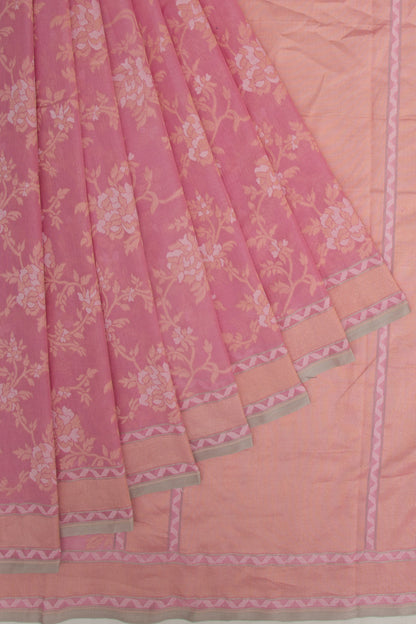 Banarasi Cotton Jaal Pink Saree