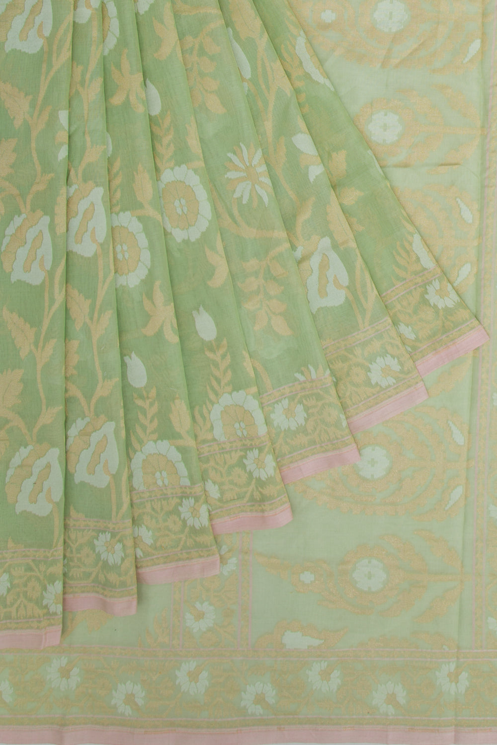 Banarasi Cotton Jaal Pastel Green Saree