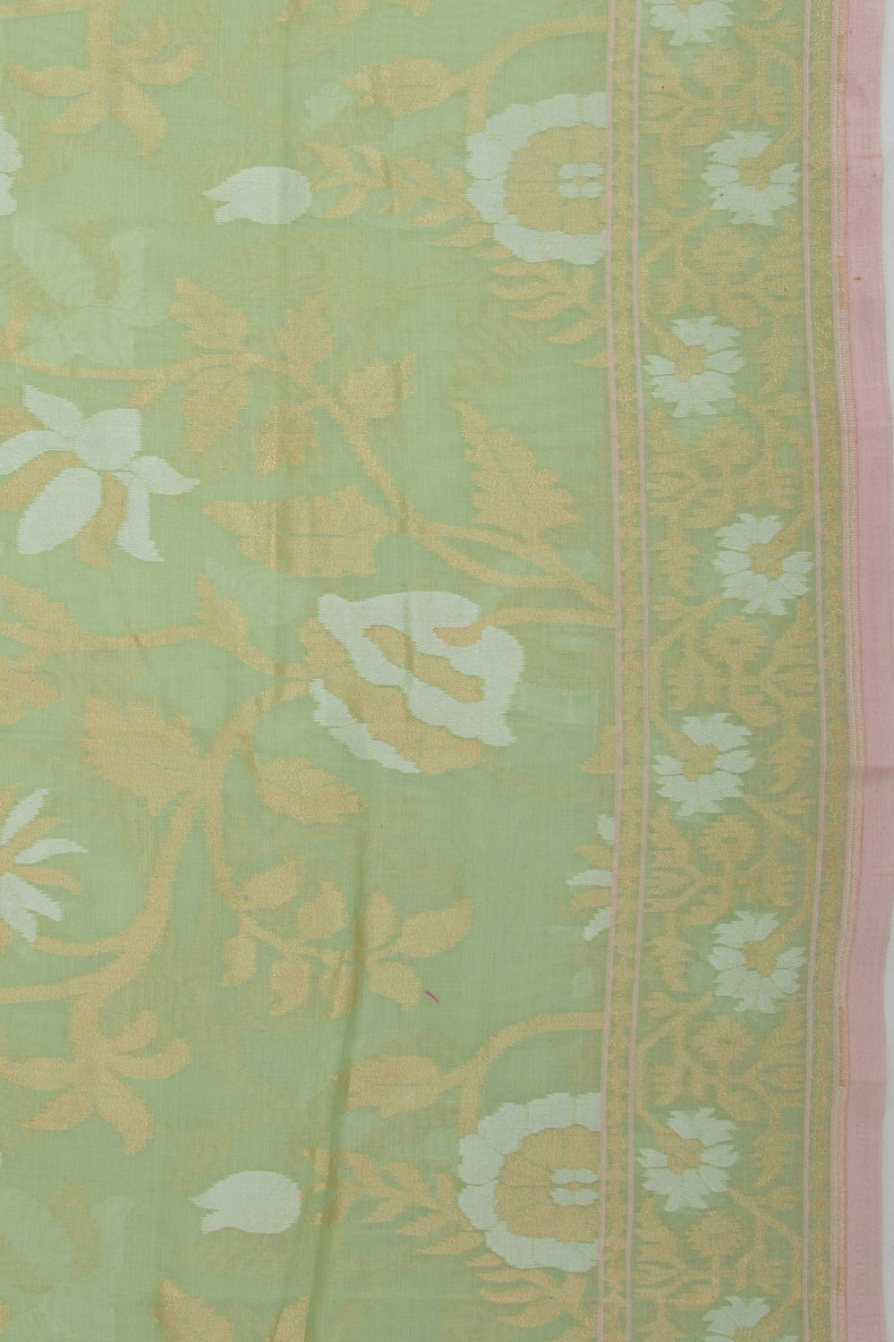 Banarasi Cotton Jaal Pastel Green Saree