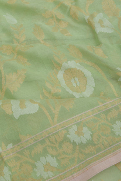 Banarasi Cotton Jaal Pastel Green Saree