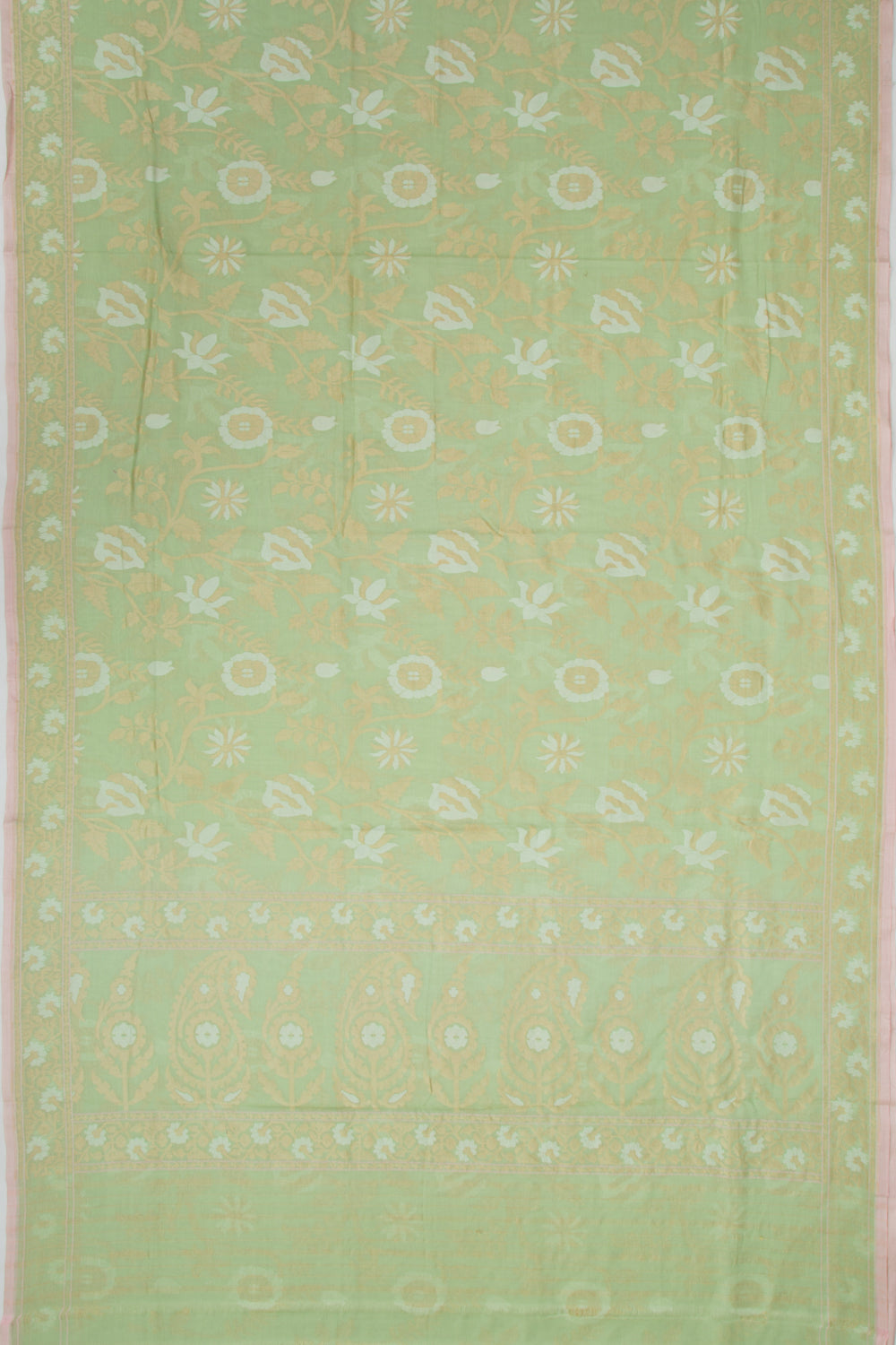 Banarasi Cotton Jaal Pastel Green Saree