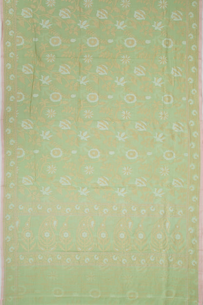 Banarasi Cotton Jaal Pastel Green Saree