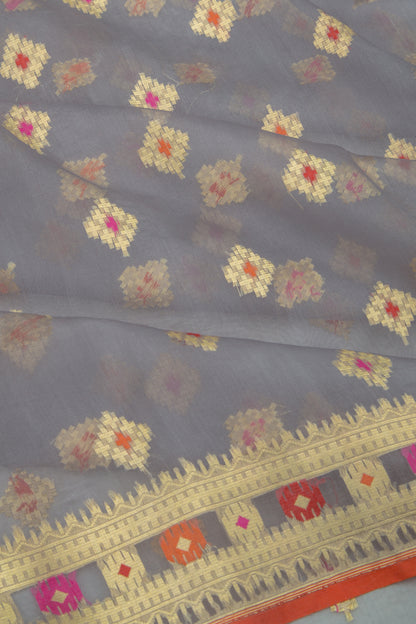Banarasi Kora Organza Butta Grey Saree
