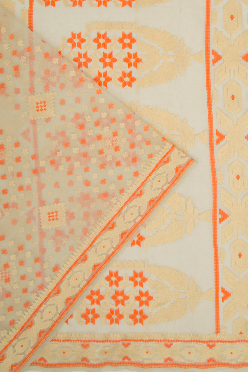 Banarasi Kora Organza Brocade Cream Saree
