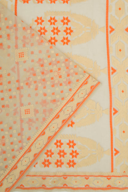 Banarasi Kora Organza Brocade Cream Saree