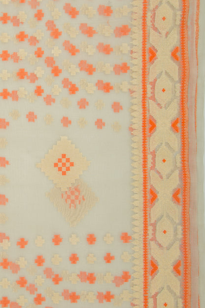 Banarasi Kora Organza Brocade Cream Saree