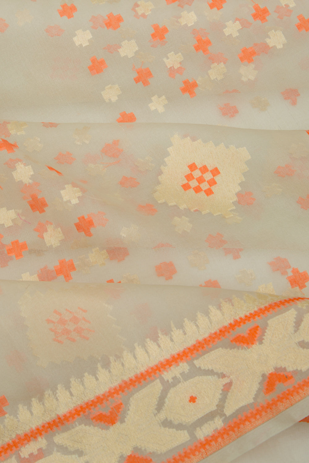 Banarasi Kora Organza Brocade Cream Saree