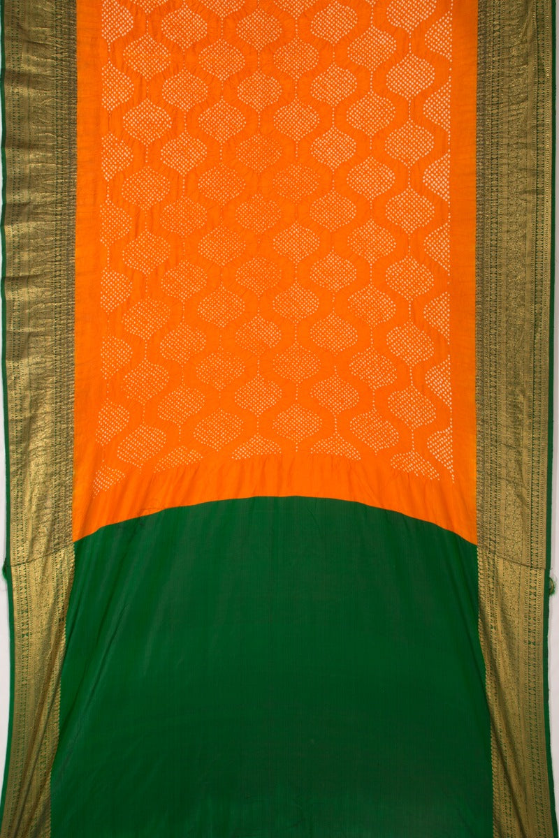 Kanchipuram Silk Bandhani Orange Saree from Tamil Nadu And Bandhani from kutch gujrat