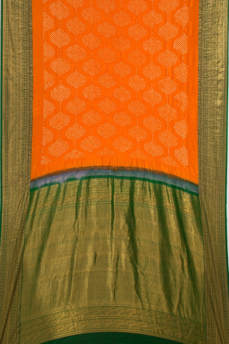 Kanchipuram Silk Bandhani Orange Saree from Tamil Nadu And Bandhani from kutch gujrat