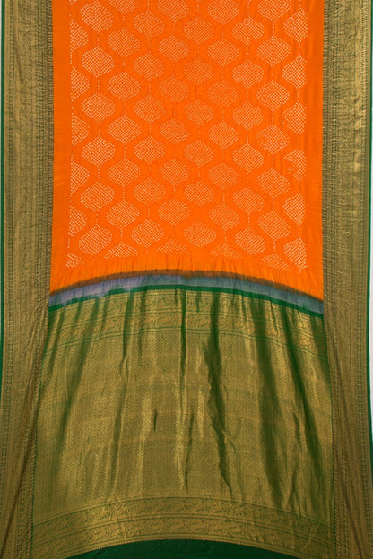 Kanchipuram Silk Bandhani Orange Saree from Tamil Nadu And Bandhani from kutch gujrat