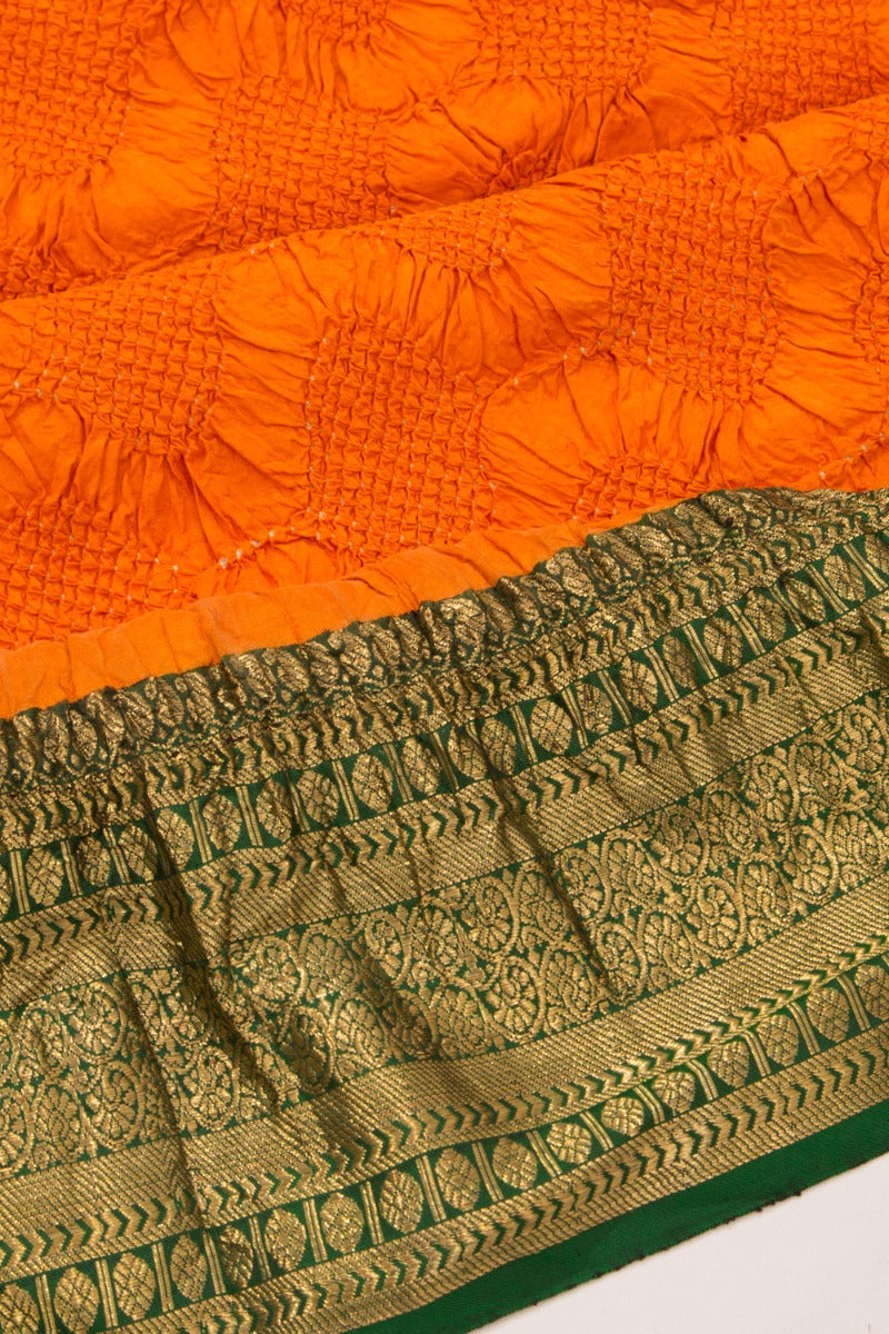 Kanchipuram Silk Bandhani Orange Saree from Tamil Nadu And Bandhani from kutch gujrat