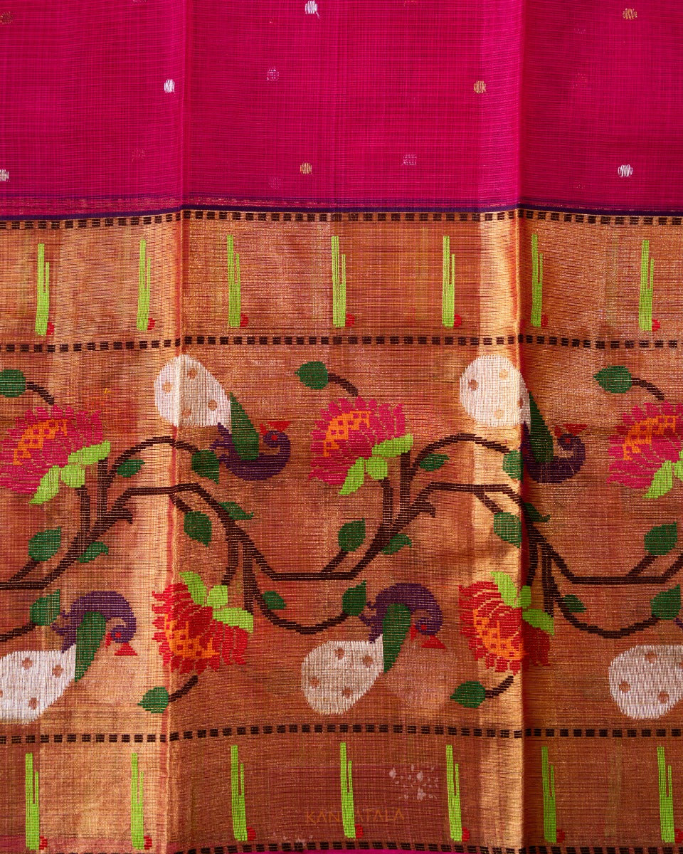 Kota Silk Tissue Jaal Peach Saree