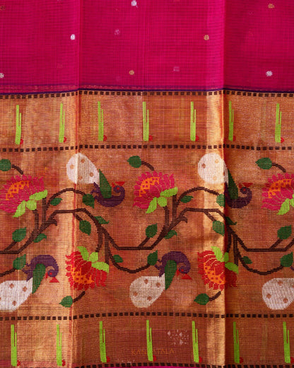 Kota Silk Tissue Jaal Peach Saree