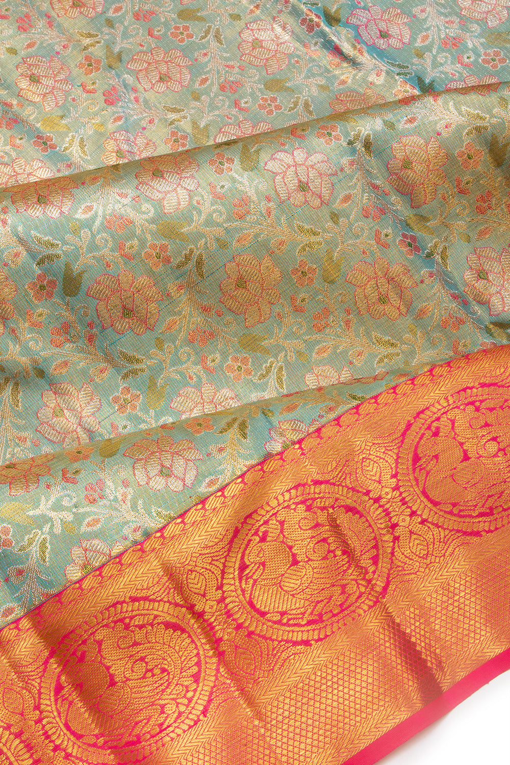 Kanchipuram Silk Tissue Brocade Blue Saree