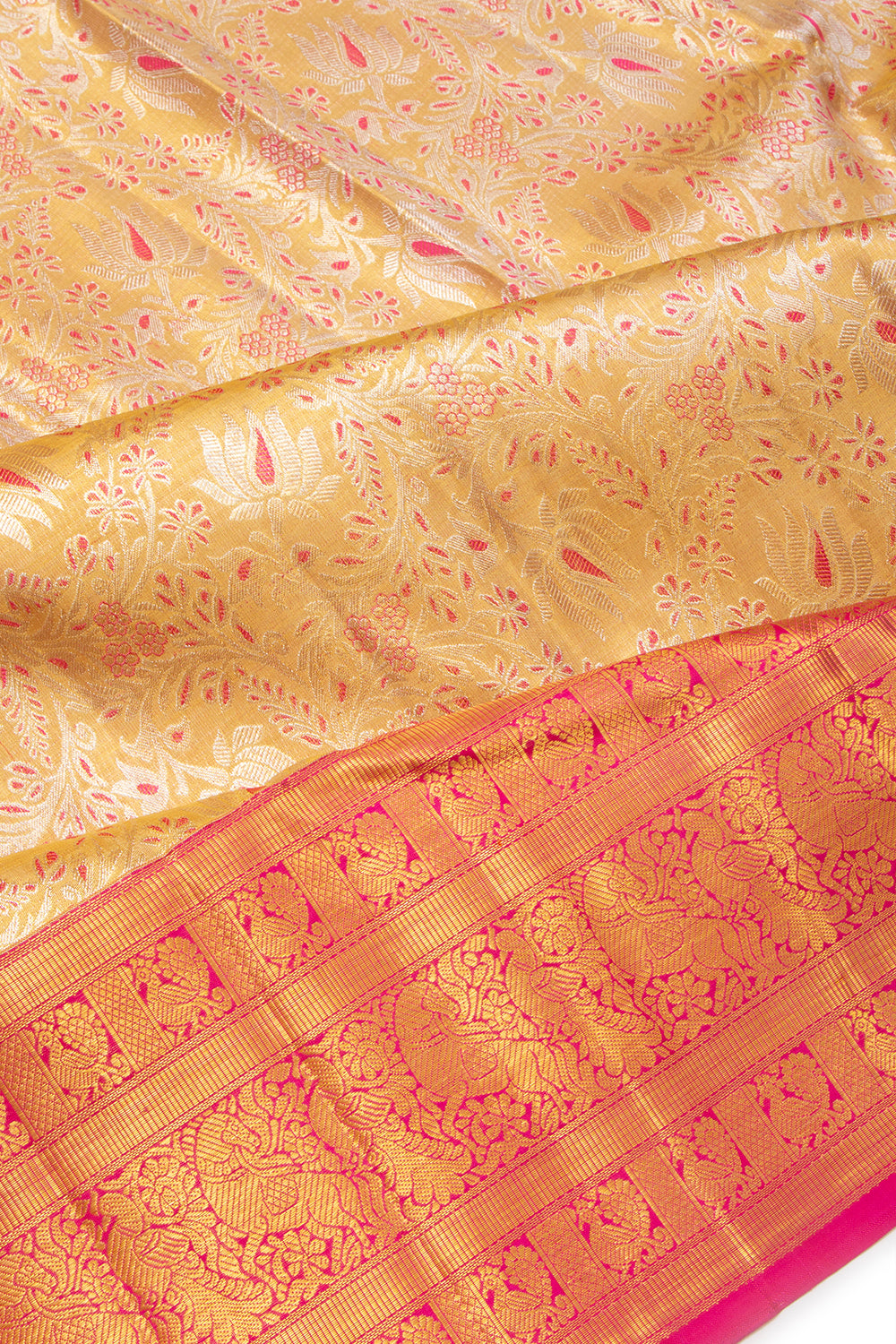 Kanchipuram Silk Tissue Brocade Gold Saree