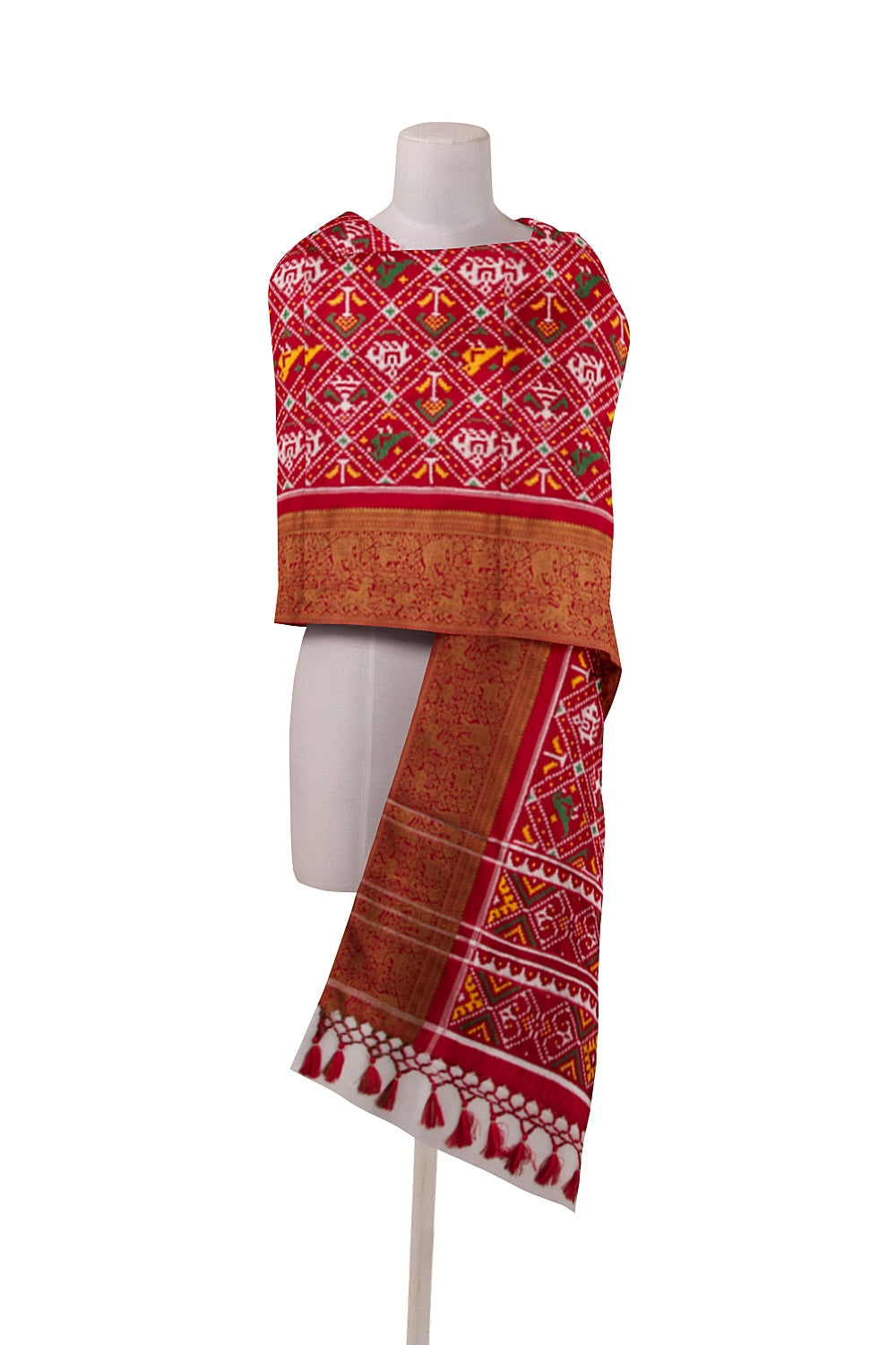 Patan Patola Silk Ikat Red Dupatta With Kanchi Border