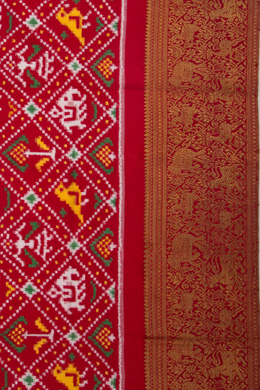 Patan Patola Silk Ikat Red Dupatta With Kanchi Border