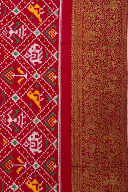 Patan Patola Silk Ikat Red Dupatta With Kanchi Border