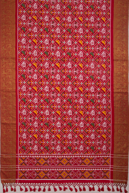 Patan Patola Silk Ikat Red Duppata With Kanchi Border