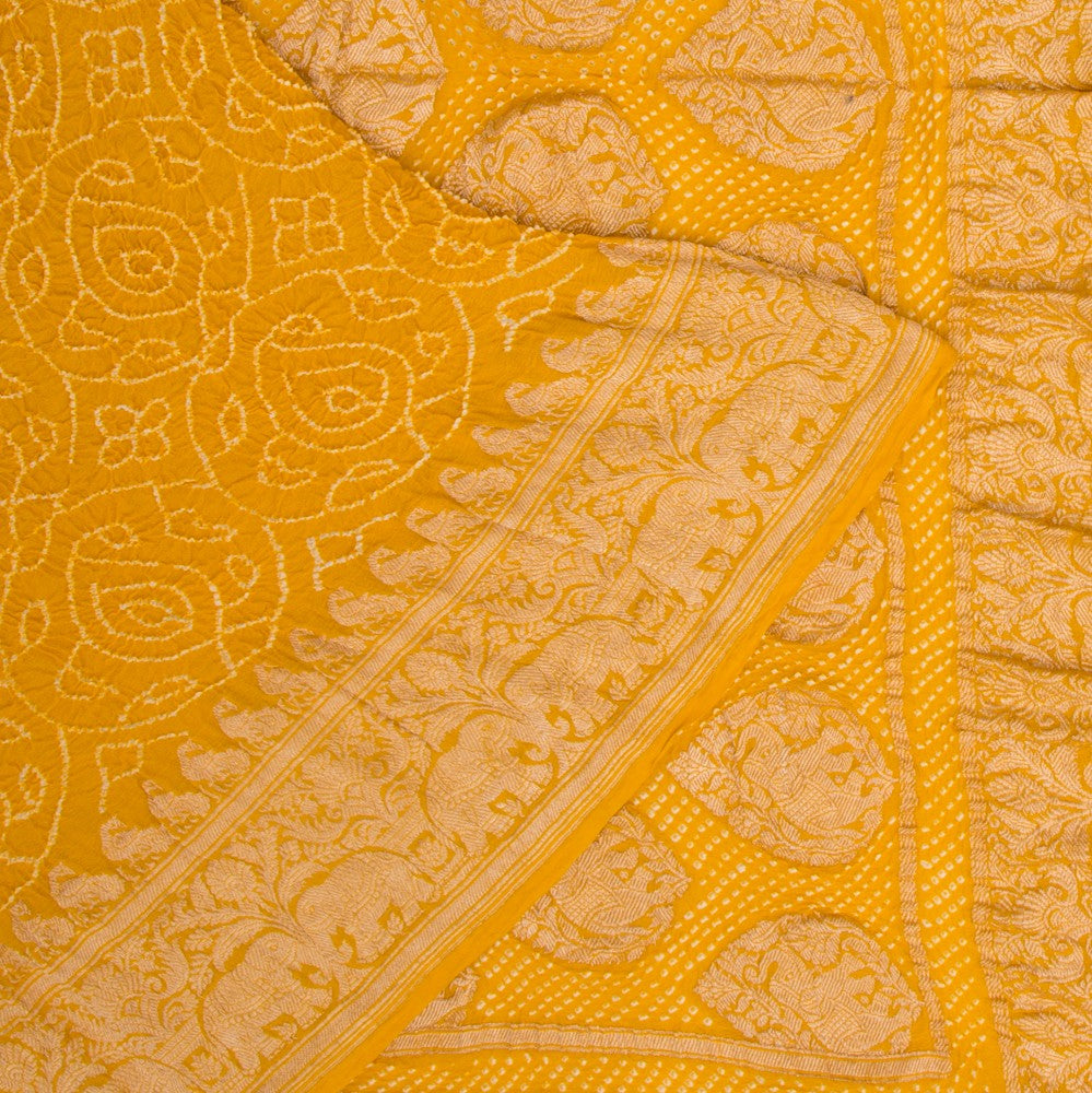 Banarasi Georgette Bandhani Brocade Yellow Saree