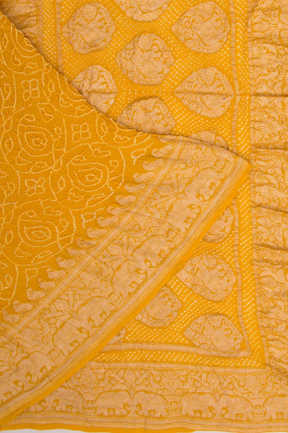 Banarasi Georgette Bandhani Brocade Yellow Saree