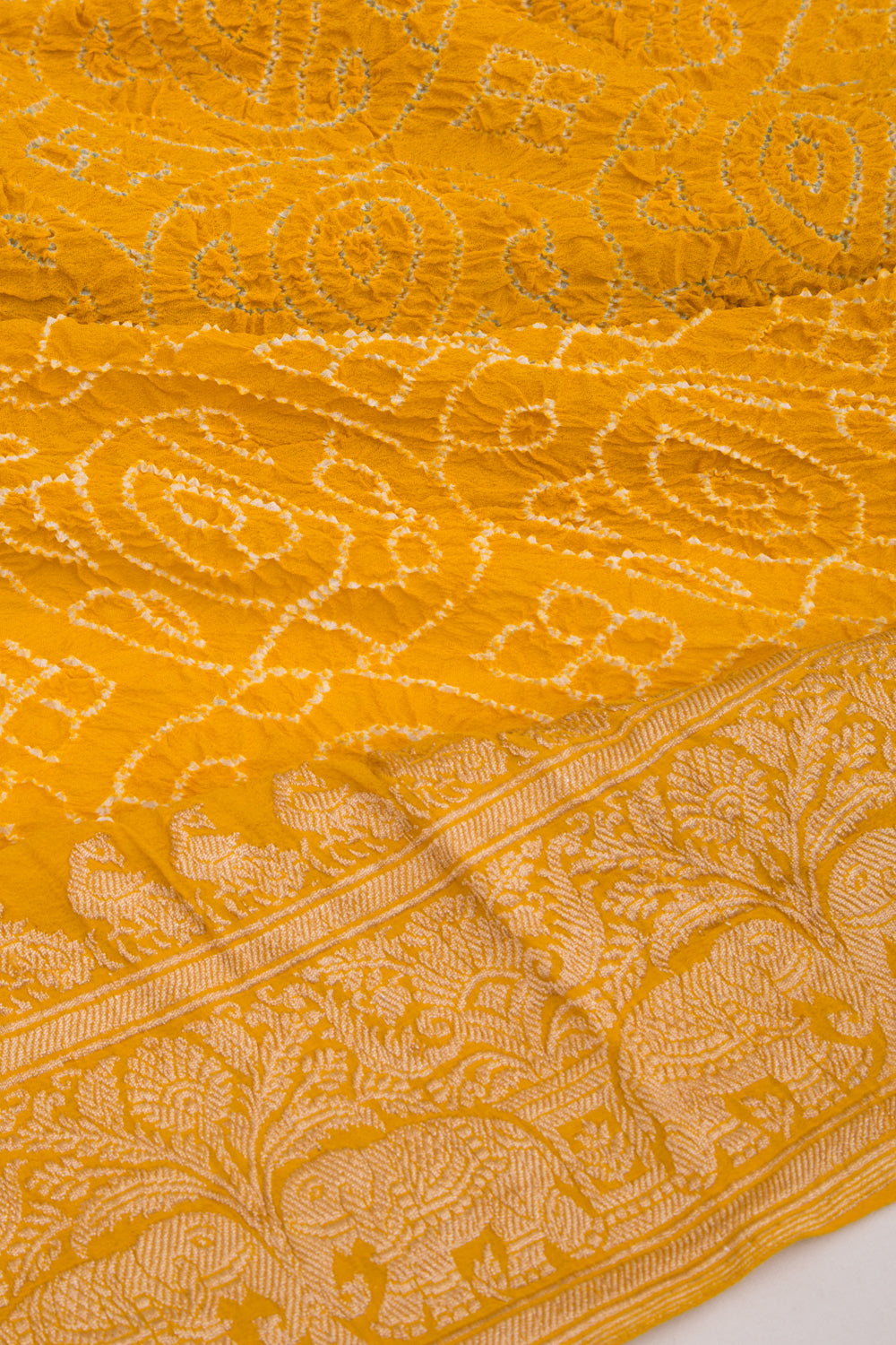 Banarasi Georgette Bandhani Brocade Yellow Saree