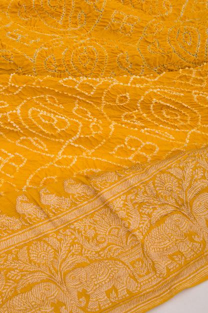 Banarasi Georgette Bandhani Brocade Yellow Saree