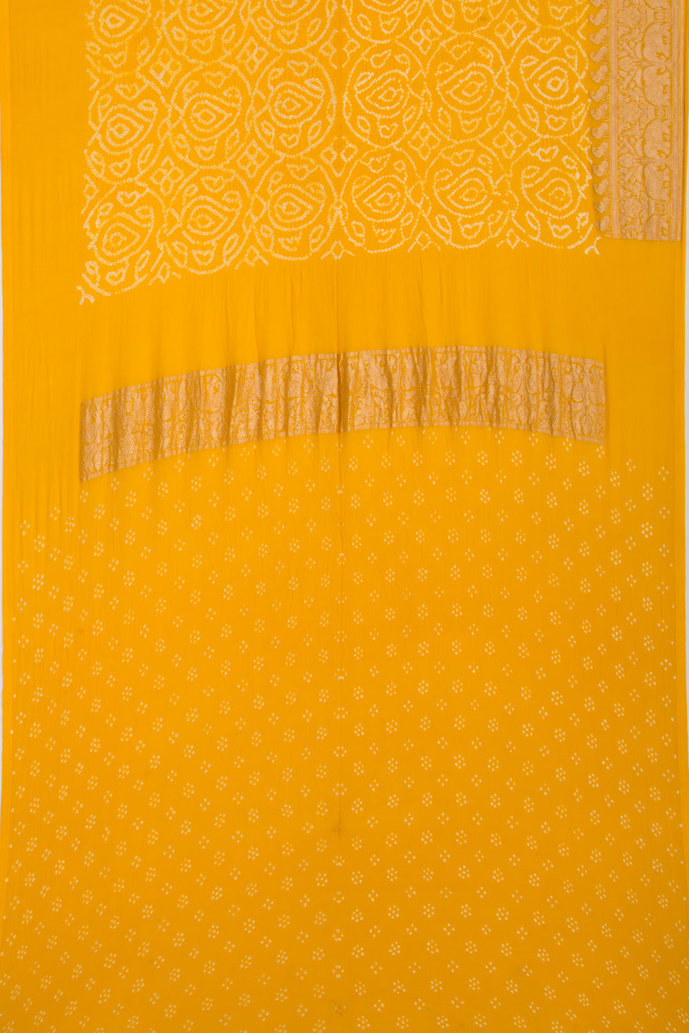 Banarasi Georgette Bandhani Brocade Yellow Saree