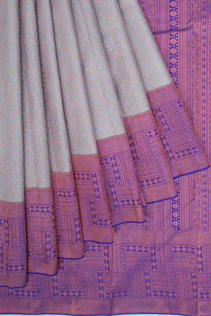 Kanchipuram Silk Brocade Elephant Grey Saree