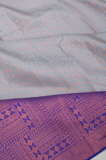 Kanchipuram Silk Brocade Elephant Grey Saree