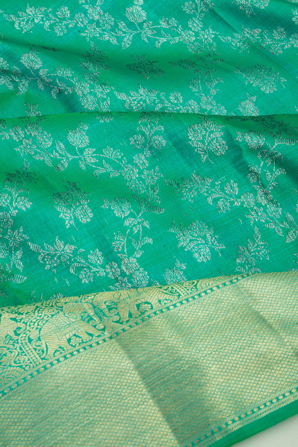 Kanchipuram Silk Jaal Sea Green Saree