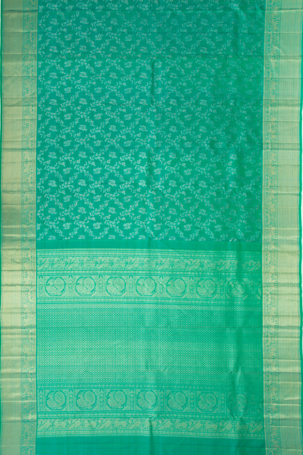 Kanchipuram Silk Jaal Sea Green Saree