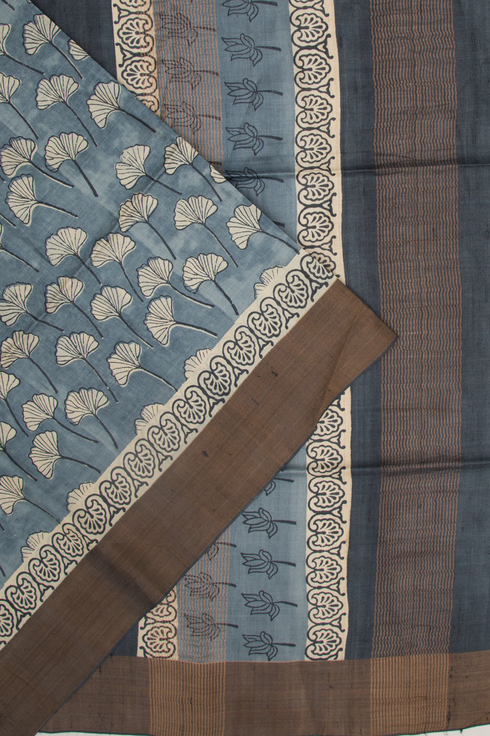 Tussar Floral Printed Elephant Grey Saree