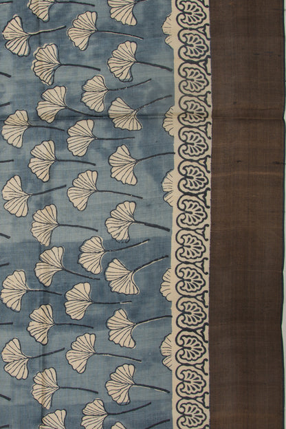 Tussar Floral Printed Elephant Grey Saree