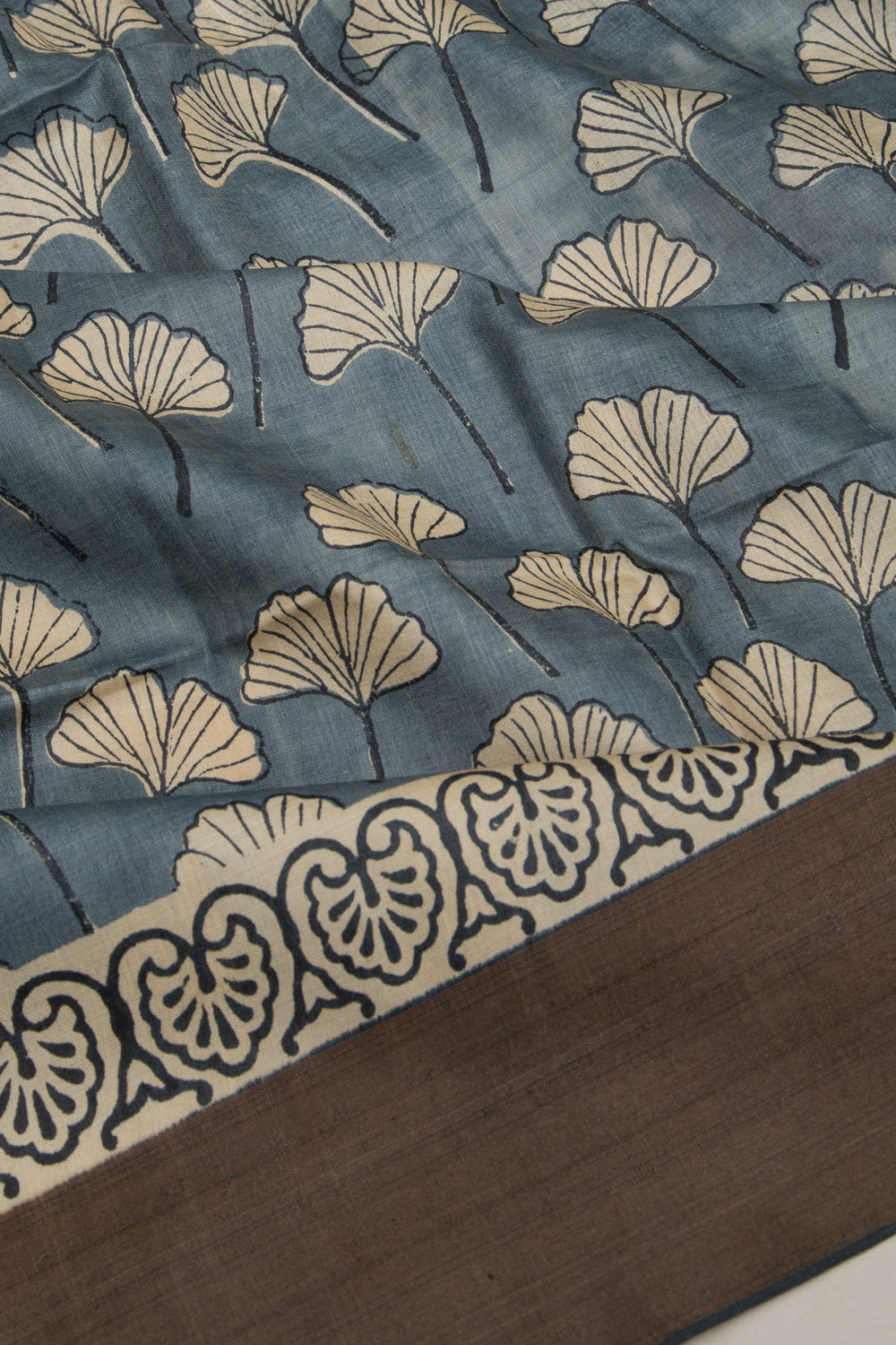 Tussar Floral Printed Elephant Grey Saree