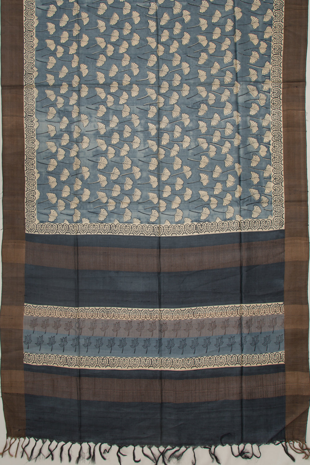 Tussar Floral Printed Elephant Grey Saree