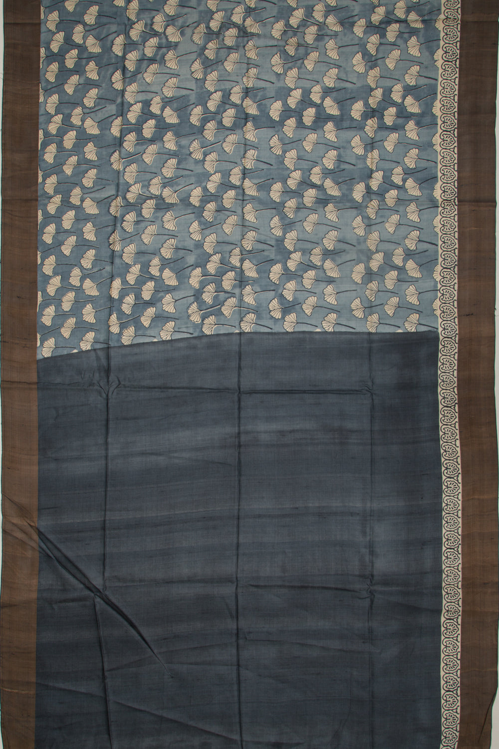 Tussar Floral Printed Elephant Grey Saree