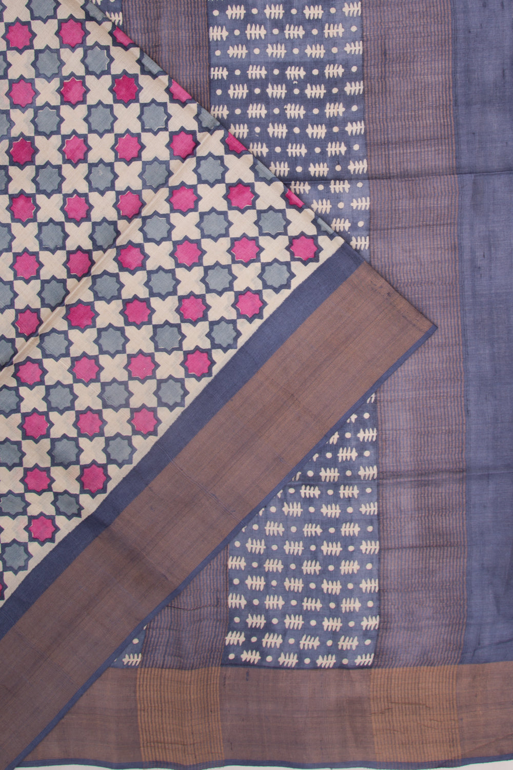 Tussar Printed White Saree
