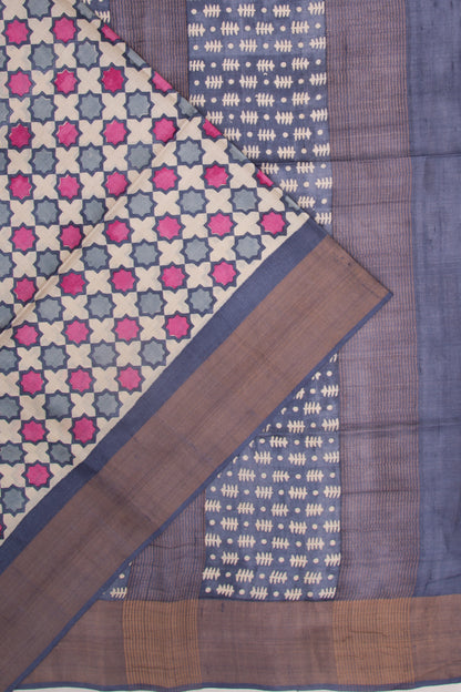 Tussar Printed White Saree