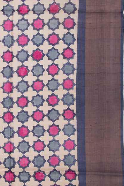 Tussar Printed White Saree